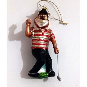 Sporty Tiger Engaged in Golf Blown Glass Christmas Ornament